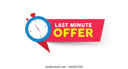 Last minute offer button sign, flat modern label, alarm clock countdown logo