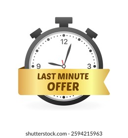Last minute offer on stopwatch icon with gold ribbon. Vector icon