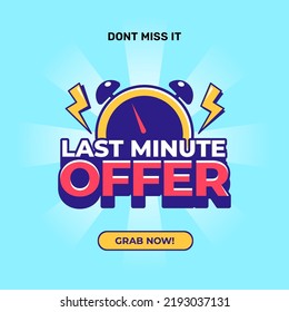 Last minute offer online shop social media poster marketing promotion with analog clock and flash lightning vector illustration design