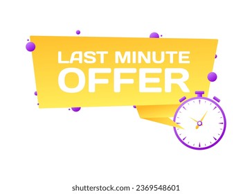 Last minute Angebotsunterschrift. Flat, gelb, Last Minute Angebot, last minute. Vektorsymbol