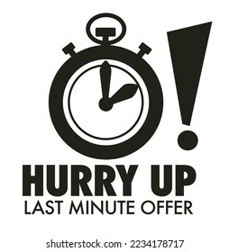 Last minute offer, special sale or discount for clients and customers. Isolated clock with hands showing time, shop or store promotion. Clearance or proposition on market. Vector in flat style