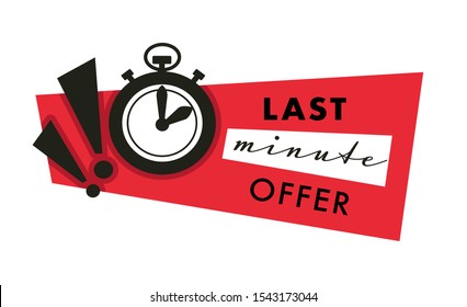 Last minute offer, timer or stopwatch countdown isolated icon vector. Marketing and final chance promotion or retail, shopping sale. Store or shop special hot discount emblem or logo, best deal