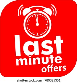 last minute offers label, button, red icon, alarm clock, countdown symbol