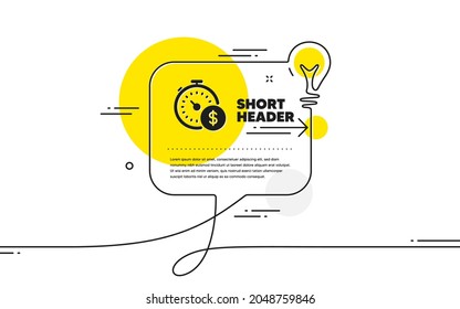 Last minute sale icon. Continuous line idea chat bubble banner. Shopping timer sign. Supermarket time symbol. Last minute icon in chat message. Talk comment light bulb background. Vector