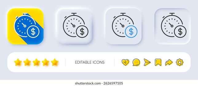 Last minute sale line icon. Neumorphic, Flat shadow, 3d buttons. Shopping timer sign. Supermarket time symbol. Line last minute icon. Social media icons. Vector