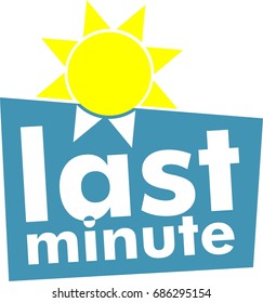 last minute with sun, blue, yellow, icon, flat, logo, symbol holiday, travel