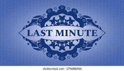 Letzte Minute Text in blau Farbe japanisches Muster realistisches Emblem. Geometrisches, fantasievolles Hintergrund. Illustration. 