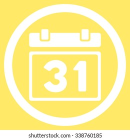 Last Month Date vector icon. Style is flat rounded symbol, white color, rounded angles, yellow background.