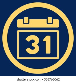 Last Month Date vector icon. Style is flat rounded symbol, yellow color, rounded angles, blue background.