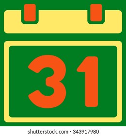 Last Month Date vector icon. Style is bicolor flat symbol, orange and yellow colors, rounded angles, green background.