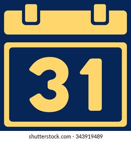 Last Month Date vector icon. Style is flat symbol, yellow color, rounded angles, blue background.