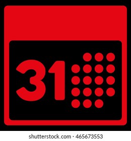 Last Month Date vector icon. Style is flat symbol, red color, rounded angles, black background.