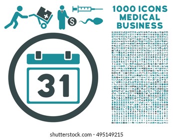 Last Month Day icon with 1000 medical commerce soft blue vector pictograms. Set style is flat bicolor symbols, white background.