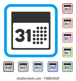 Last Month Day icon. Flat grey iconic symbol in a light blue rounded squared frame. Black, gray, green, blue, red, orange color variants of Last Month Day vector. Designed for web and app interfaces.