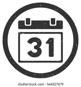 Last Month Day Leaf grainy textured icon inside circle for overlay watermark stamps. Flat symbol with dust texture.