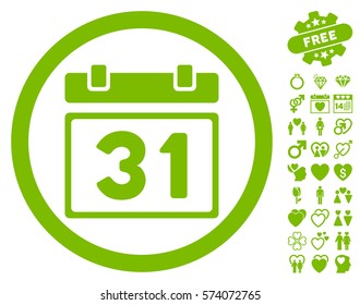 Last Month Day pictograph with bonus dating clip art. Vector illustration style is flat rounded iconic eco green symbols on white background.