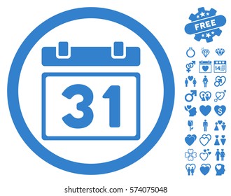 Last Month Day pictograph with bonus amour clip art. Vector illustration style is flat rounded iconic cobalt symbols on white background.