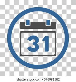 Last Month Day rounded icon. Vector bicolor illustration style is a flat iconic symbol inside a circle, cobalt and gray colors, transparent background. Designed for web and software interfaces.