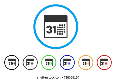 Last Month Day rounded icon. Style is a flat last month day grey symbol inside light blue circle with black, gray, green, blue, red, orange versions. Vector designed for web and software interfaces.