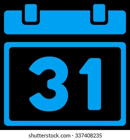 Last Month Day vector icon. Style is flat symbol, blue color, rounded angles, black background.