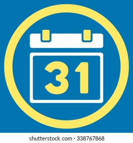 Last Month Day vector icon. Style is bicolor flat rounded symbol, yellow and white colors, rounded angles, blue background.