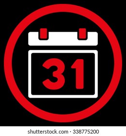 Last Month Day vector icon. Style is bicolor flat rounded symbol, red and white colors, rounded angles, black background.