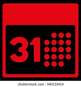 Last Month Day vector icon. Style is flat symbol, red color, rounded angles, black background.