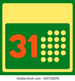 Last Month Day vector icon. Style is bicolor flat symbol, orange and yellow colors, rounded angles, green background.