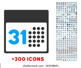 Last Month Day vector pictogram with additional 300 date and time management icons. Style is bicolor flat symbols, blue and gray colors, rounded angles, white background.