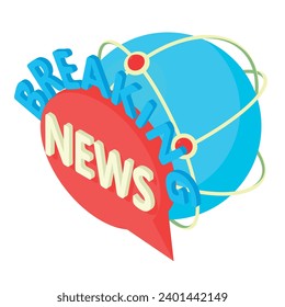 Das letzte Nachrichtensymbol isometrischer Vektorgrafik. Breaking News-Inschrift auf dem Hintergrund des Planeten. Bildschirmschoner, Medien, Fernsehen