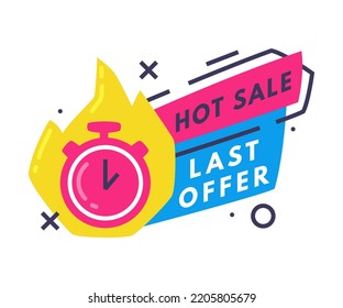 Last Offer Hot Sale Countdown Badge with Timer as Promo Sticker Vector Illustration
