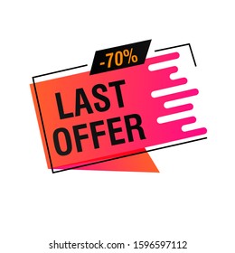 Last offer red banner design with 70 percent discount. Origami speech bubble vector illustration. Abstract graphic element with text. Template for advertising poster, label, flyer