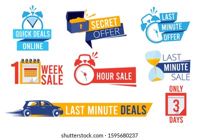 Last offers. Sale counter best time deals discount banners or badges clock symbols advertizing vector promotion