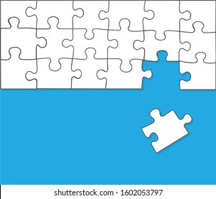 Last piece of jigsaw puzzle to complete task on blue background.
Business problem solving strategy concepts. Vector illustration in flat design.