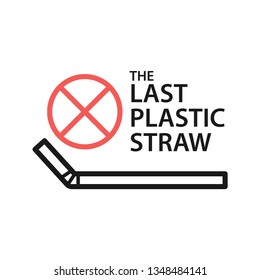 The last plastic straw. Save the earth and good environment campaign. Stroke outline style. Vector. Isolate on white background.
