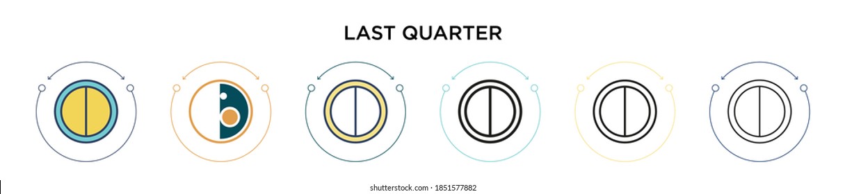 Last quarter icon in filled, thin line, outline and stroke style. Vector illustration of two colored and black last quarter vector icons designs can be used for mobile, ui, web