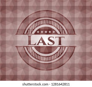Last red emblem or badge with abstract geometric pattern background. Seamless.