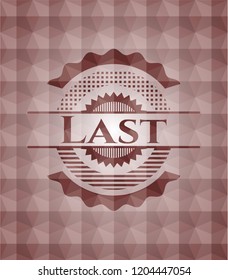 Last red emblem with geometric pattern background. Seamless.