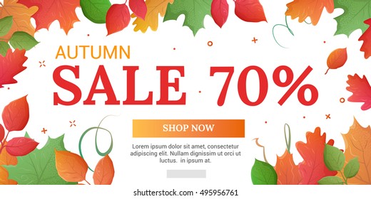 Last sale banner. Autumn discounts in the store. On sale now. Banner for web. Discounts of 70%