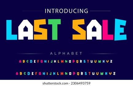 Last Sale Funky colorful cartoon font type. Vector alphabet