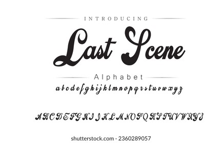 Last Scene Font. Alphabet. Script. Typeface. Label .Vintage typeface. For labels and different type designs