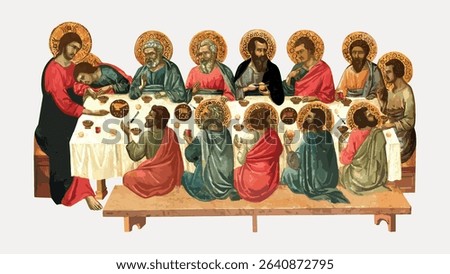 The Last Supper, ancient illustration by Ugolino da Siena, vector element. 