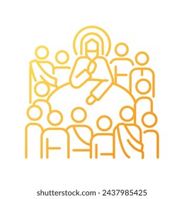 Last Supper gradient linear vector icon. Jesus Christ and twelve apostles. Holy communion. New testament. Thin line color symbol. Modern style pictogram. Vector isolated outline drawing