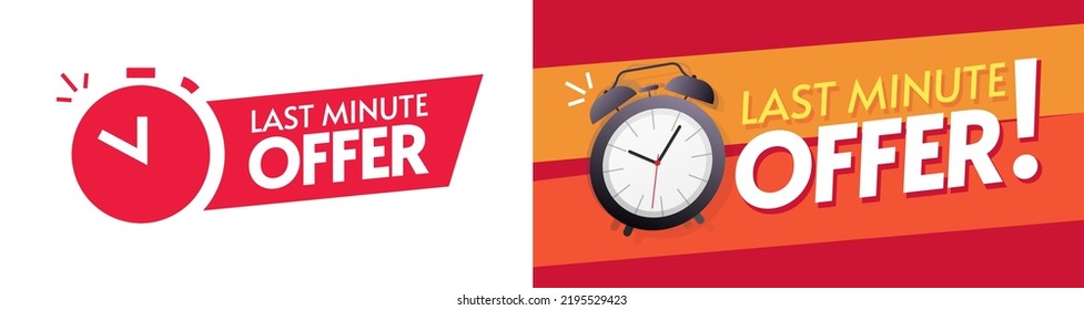 Last time offer clock countdown promo vector icon, limited chance special discount price tag graphic red illustrated, promotion promo sale sticker