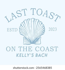 last toast beach club vector design, toasting vector artwork for t shirt, poster, graphic print, summer party, social club,  Sketch of sea life elements. vintage seashell print art.