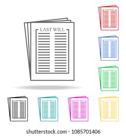 Last will . Elements of human death in multi colored icons. Premium quality graphic design icon. Simple icon for websites, web design, mobile app, info graphics on white background