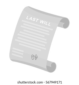 Last will icon in monochrome style isolated on white background. Funeral ceremony symbol stock vector illustration.