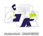 Last will lawyer abstract concept vector illustration. Elderly man makes a will with lawyer, making a testament, business people, legal service, professional lawyer abstract metaphor.