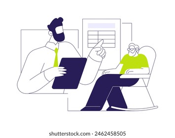 Last will lawyer abstract concept vector illustration. Elderly man makes a will with lawyer, making a testament, business people, legal service, professional lawyer abstract metaphor.