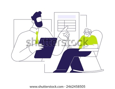 Last will lawyer abstract concept vector illustration. Elderly man makes a will with lawyer, making a testament, business people, legal service, professional lawyer abstract metaphor.
